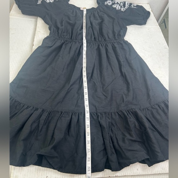 Knox Rose Womens SZ M Boho Black 3/4 Embroidered Puff Sleeve Ruffle Dress Summer - Picture 9 of 15